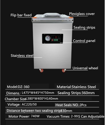 Commerciële voedingsmiddelen DZ-360 Automatische kaliber Automatische vacuümdichtmachine met automatische afdichting