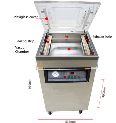 Industriële vacuümverpakkingsmachine met een enkele kamer van roestvrij staal met 2 afdichtingsbalken
