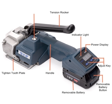 Digitaal display Elektrische batterijverpakkingsinstrument voor 13/16mm PP PET-band semi-automatisch