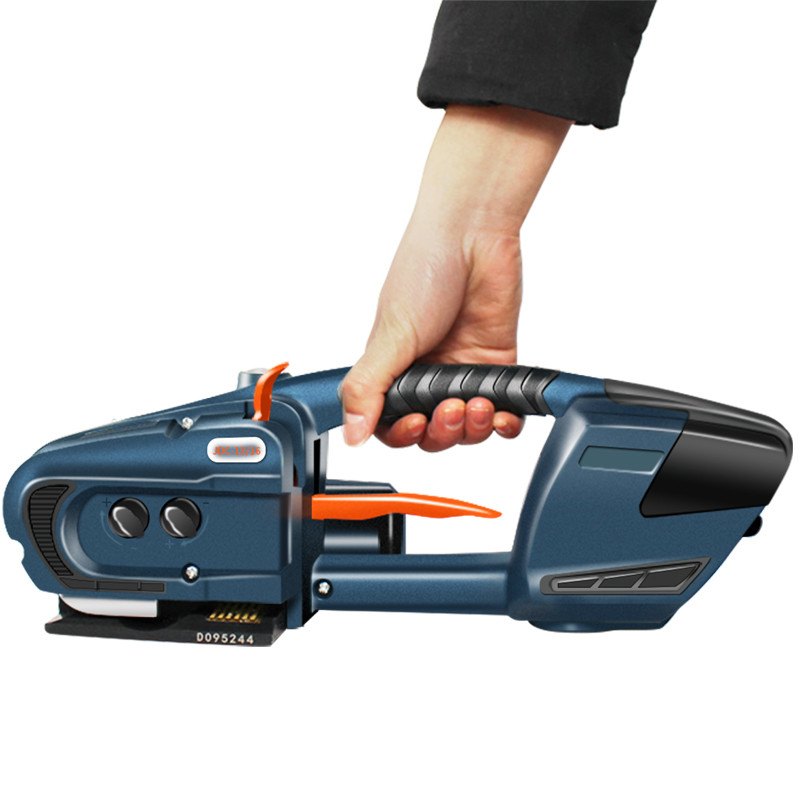Elektrische handmachine voor het vastmaken van banden van kunststof of staal, met accu, voor PET/PP-banden