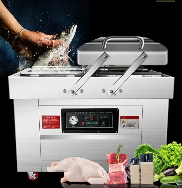 Elektrische dubbele kamer vacuümverpakkingsdichtmachine voor vissteak 10 mm Dichtingsbreedte